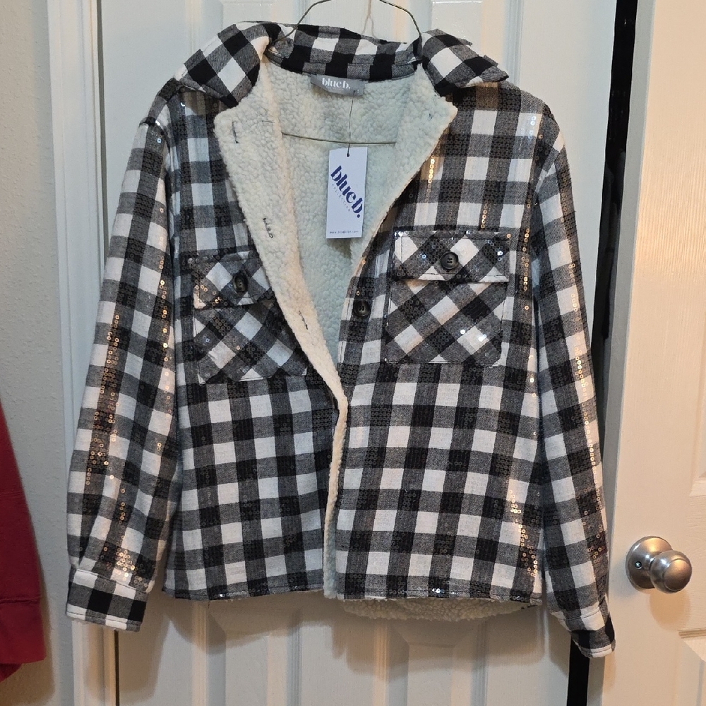 Blue B Womens Small Plaid And Sequin Jacket. New With Tags.